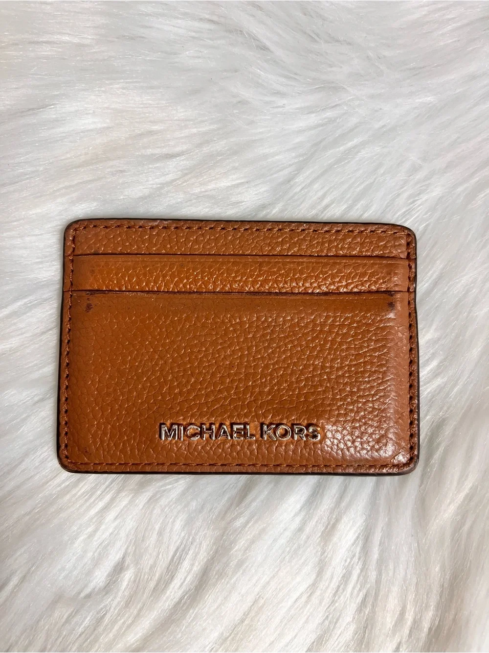 Michael Kors Brown Pebbled Leather Card & Key Holder